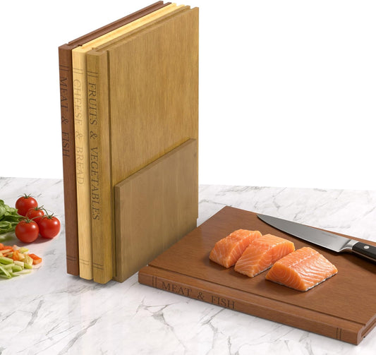 Book Cutting Board Set with Wooden Stand-Wooden Kitchen Cutting Boards That Look Like Books for Vegetables Cheese Meat,3pcs Chopping Board Gift Set for Home Cooks & Kitchen Decor