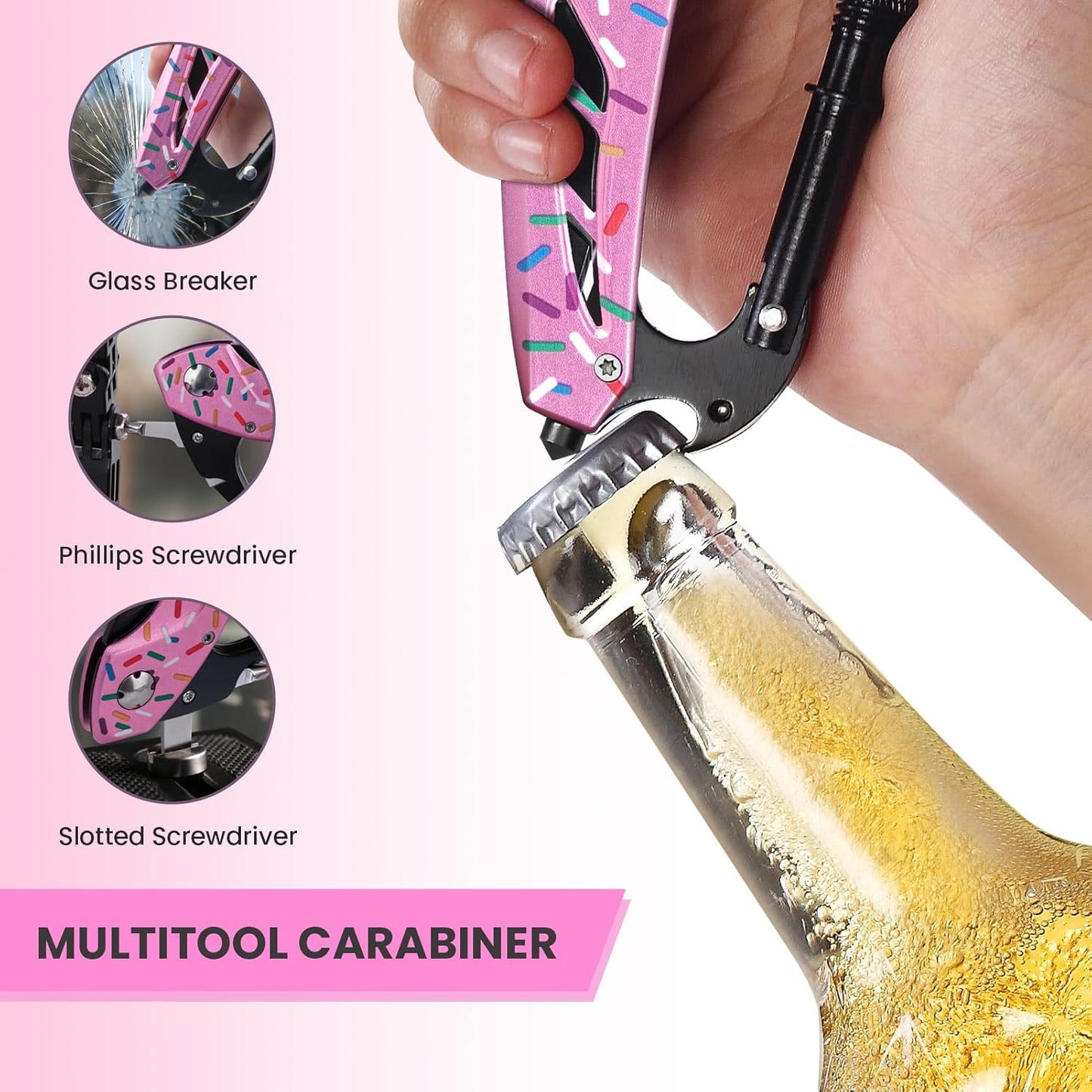 Multitool Carabiner with Pocket Knife, Stocking Stuffers Gifts for Men, EDC Carabiners with Folding Knives, Bottle Opener, Window Breaker and Screwdriver, Survival Gear for Camping Hiking