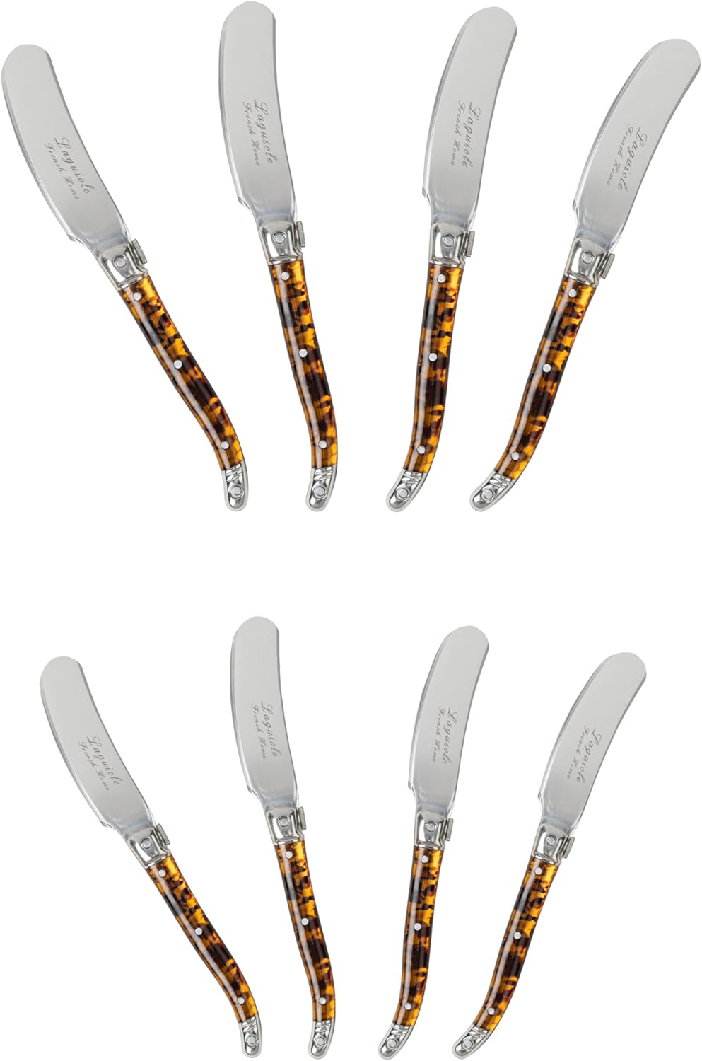 French Home Laguiole Spreader Set – 8 Piece Cheese & Butter Spreader Set with Blue and Cream Handles – Elegant & Practical Charcuterie Tools (6.25")