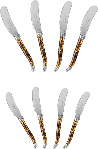 French Home Laguiole Spreader Set – 8 Piece Cheese & Butter Spreader Set with Blue and Cream Handles – Elegant & Practical Charcuterie Tools (6.25")