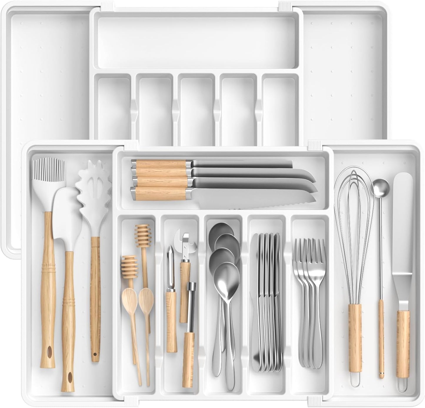 RoomHacks Large Silverware Organizer,Expandable Utensil Drawer Organizer,BPA Free Utensil Holder,Adjustable Silverware Tray Cutlery Drawer Organizer for Kitchen Flatware,Large,Black (6-8 Slots)