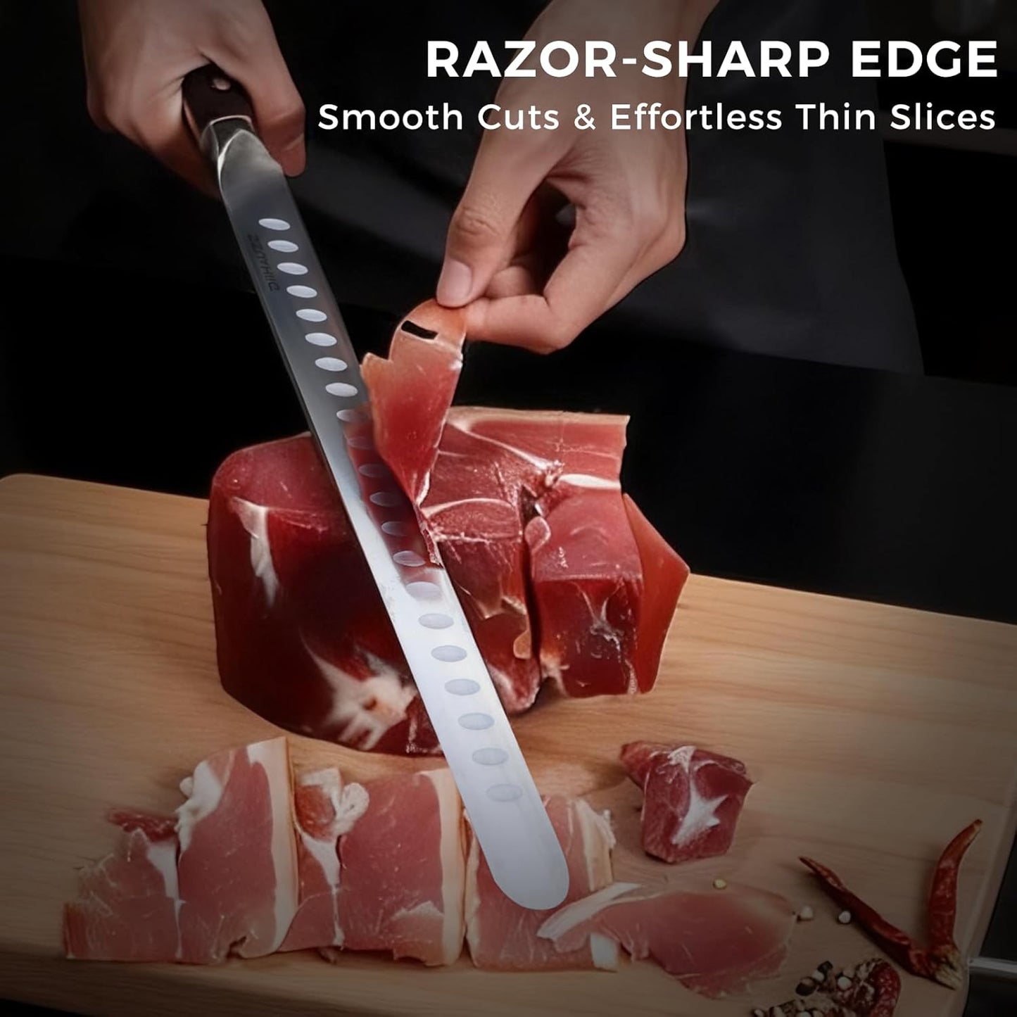 DiiHAUZZ Brisket Knife, 12 Inch Carving Knife for Meat, Razor Sharp High Carbon Steel, Full Tang Ergonomic Pakkawood Handle Slicing Knives for Roast Beef, BBQ, Turkey, Grilling Gift for Men