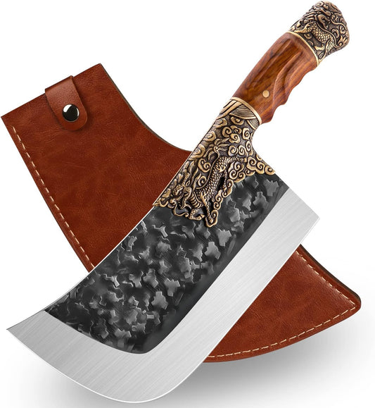 Purple Dragon Serrated Steak Knives Set of 4 - High Carbon German Steel Steak Knife Set with Square Wooden Handle - Effortless Cutting - Christmas Gift for Men and Women