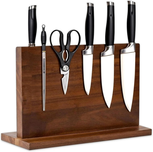 Wooden Magnetic Knife Holder - Dual - Sided Stand with Enhanced Magnets for Multifunctional Kitchen Knife Storage - Stylish, Durable, and Strong (Knives Not Included) - 12" x 9" - 3.48 lbs