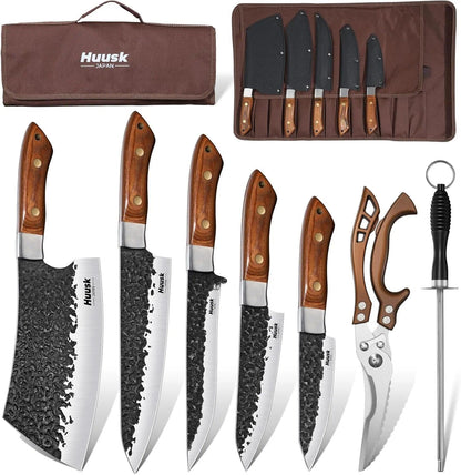 Huusk Butcher Knife Set for Meat Cutting, 3PCS Carving BBQ Brisket Knives, Hand-forged Kitchen Knive Set with Ergonomic Handle, Christmas Gifts for Men Women