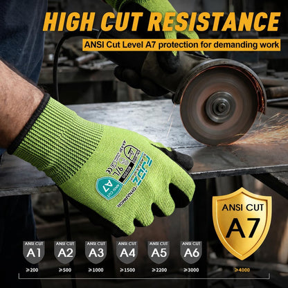 A7 Cut Resistant Work Gloves, 3 Pairs Nitrile Coated Cutting Glove for Woodworking,Construction,Fishing,Metalwork