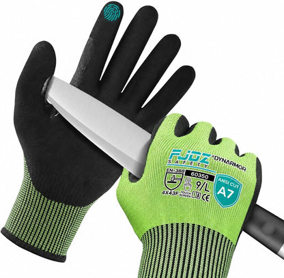 A7 Cut Resistant Work Gloves, 3 Pairs Nitrile Coated Cutting Glove for Woodworking,Construction,Fishing,Metalwork