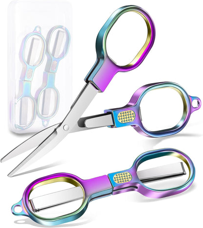 Zicolu Folding Travel Scissors Safety, Small TSA-Compliant and Portable with Case, Pocket Foldable Stainless Steel Retractable Cutters, Mini Craft Scissors for Home, Outdoor and Office Use