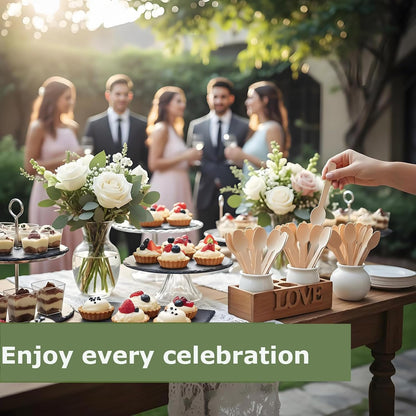200 Disposable Knives - 6.5 Inch Long Wooden Cutlery - Biodegradable Silverware for Catering Formal Events, Parties, Picnics, Camping, Travel, Weddings, and Other Occasions