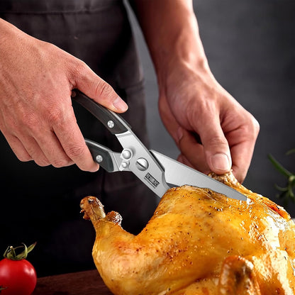HOSHANHO Kitchen Scissors Heavy Duty, Sharp Stainless Steel Kitchen Shears with Non-Slip Handle & Safety Lock, All Purpose Cooking Scissors for Poultry、Meat Cutting、Turkey、Vegetables
