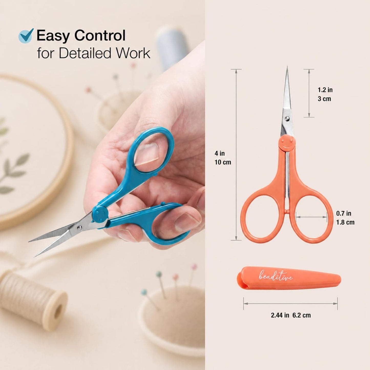 Beaditive High Precision Detail Scissors Set (2-Pc) Sharp, Fine Tips | Paper Cutting, Scrapbooking, Sewing, Crafting | Stainless Steel | Protective Cover (Pastel)