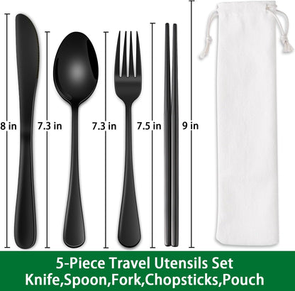 Rainbow Working Lunch Silveware Set,Reusable Travel Utensils Set With Case Includes Stainless Steel Chopsticks Knife Spoon And Fork,Camping Picnic Essentials