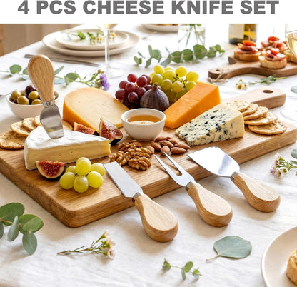 Cheese Knives Set with Wood Handle, Premium 4 PCS Mini Oak Wooden Cheese Knife for Charcuterie and Cheese Spread, Stainless Steel Cheese Slicer, Butter Cutter, Perfect tool for the Kitchen