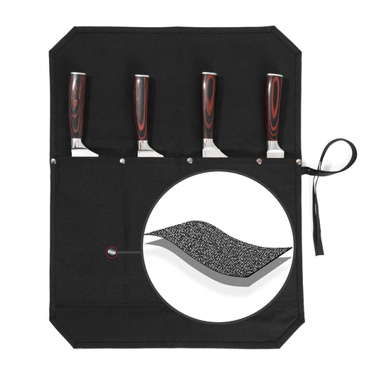 Kaaltisy Chef Knife Roll Bag, Knife Bag with 5 Slots, Specialized Cut-Resistant Fabric Lining, Heavy Duty 16oz Waxed Canvas Knife Roll Case | Black | 21" L x 15.5" W