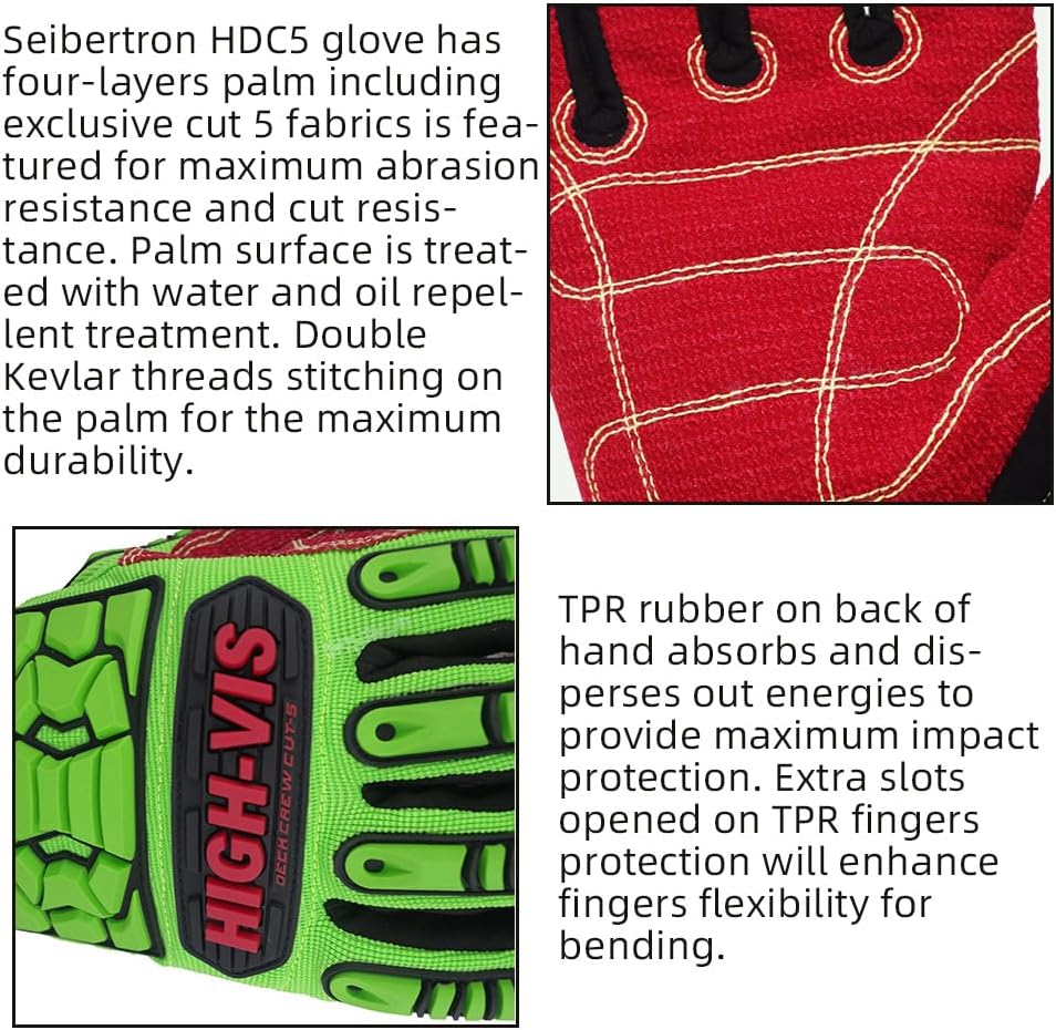 Seibertron High-Vis Series Cut Resistant Reducing Anti-Impact Mechanics Heavy Duty Safety Rescue Oil and Gas Gloves