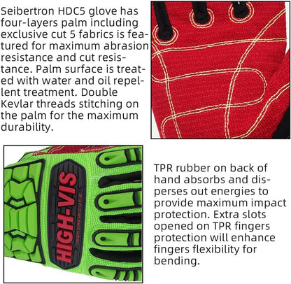 Seibertron High-Vis Series Cut Resistant Reducing Anti-Impact Mechanics Heavy Duty Safety Rescue Oil and Gas Gloves