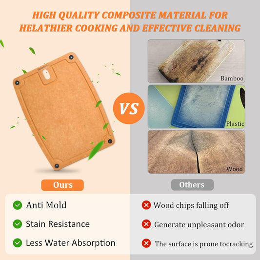 Cutting Boards for Kitchen Dishwasher Safe Eco-Friendly Composite Cutting Board Set of 2, Reversible Chopping Board with Handles & Juice Grooves, Small & Large Cutting Board for Countertop