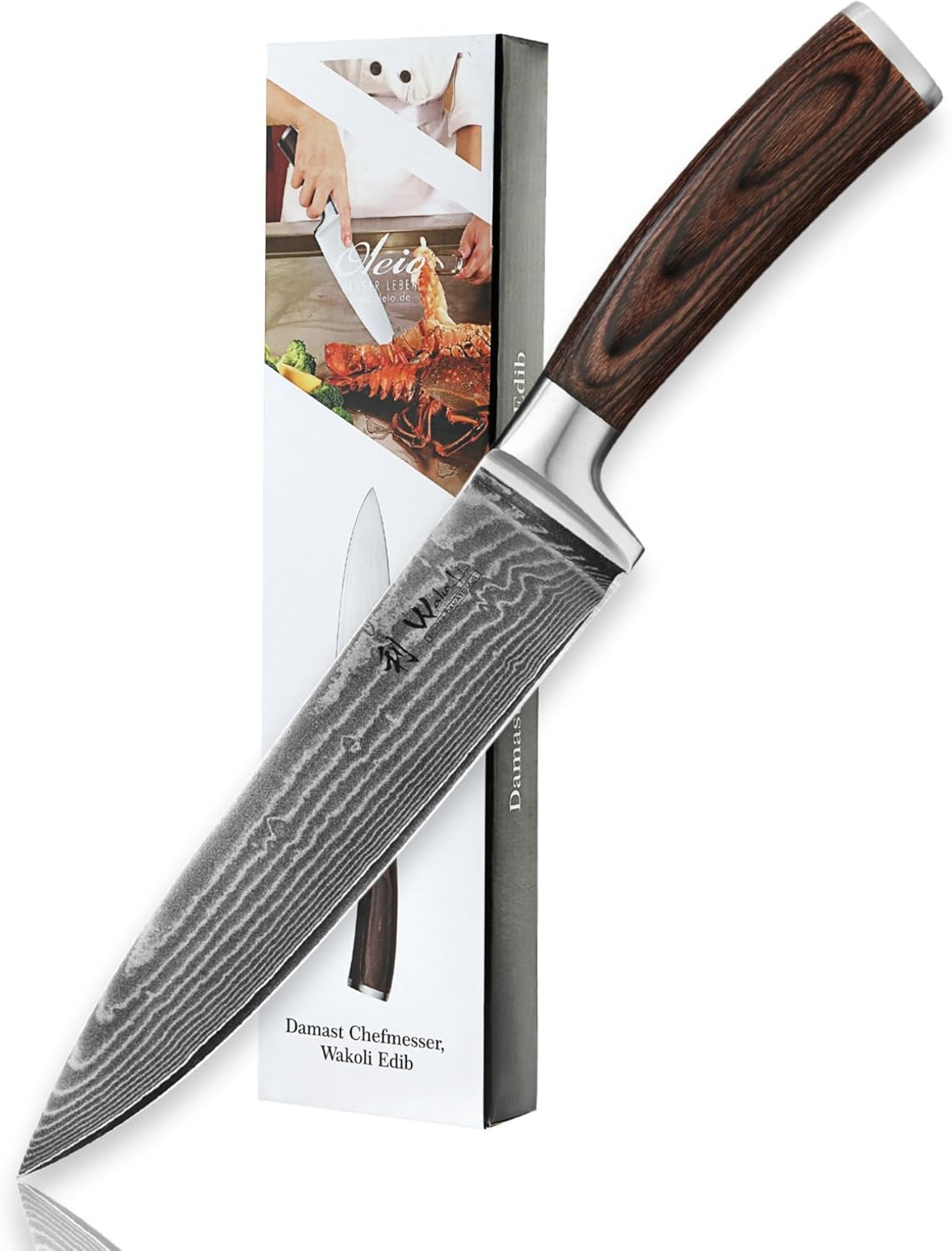 Wakoli EDIB Damascus Meat Knife – 7-Inch Japanese-Style Kitchen Knife for Meat, BBQ, and Roasts, 67-Layer Damascus Steel Blade with VG10 Core, Ergonomic Pakkawood Handle – Carving Knife in Gift Box