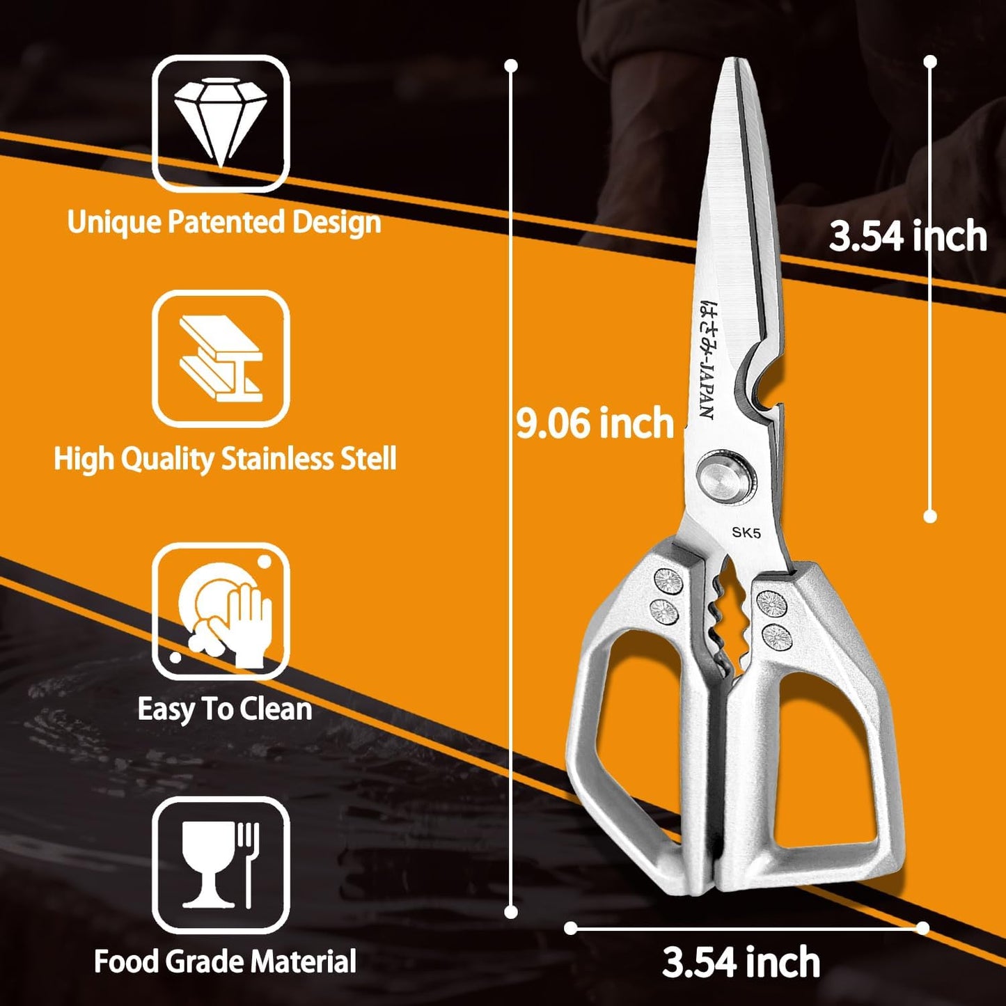 Japanese Kitchen Shears Black, Heavy Duty Poultry Shears, Kitchen Scissors for Meat Cutting, Chicken Bones, Gifts for Cooks Men Women Mom Dad