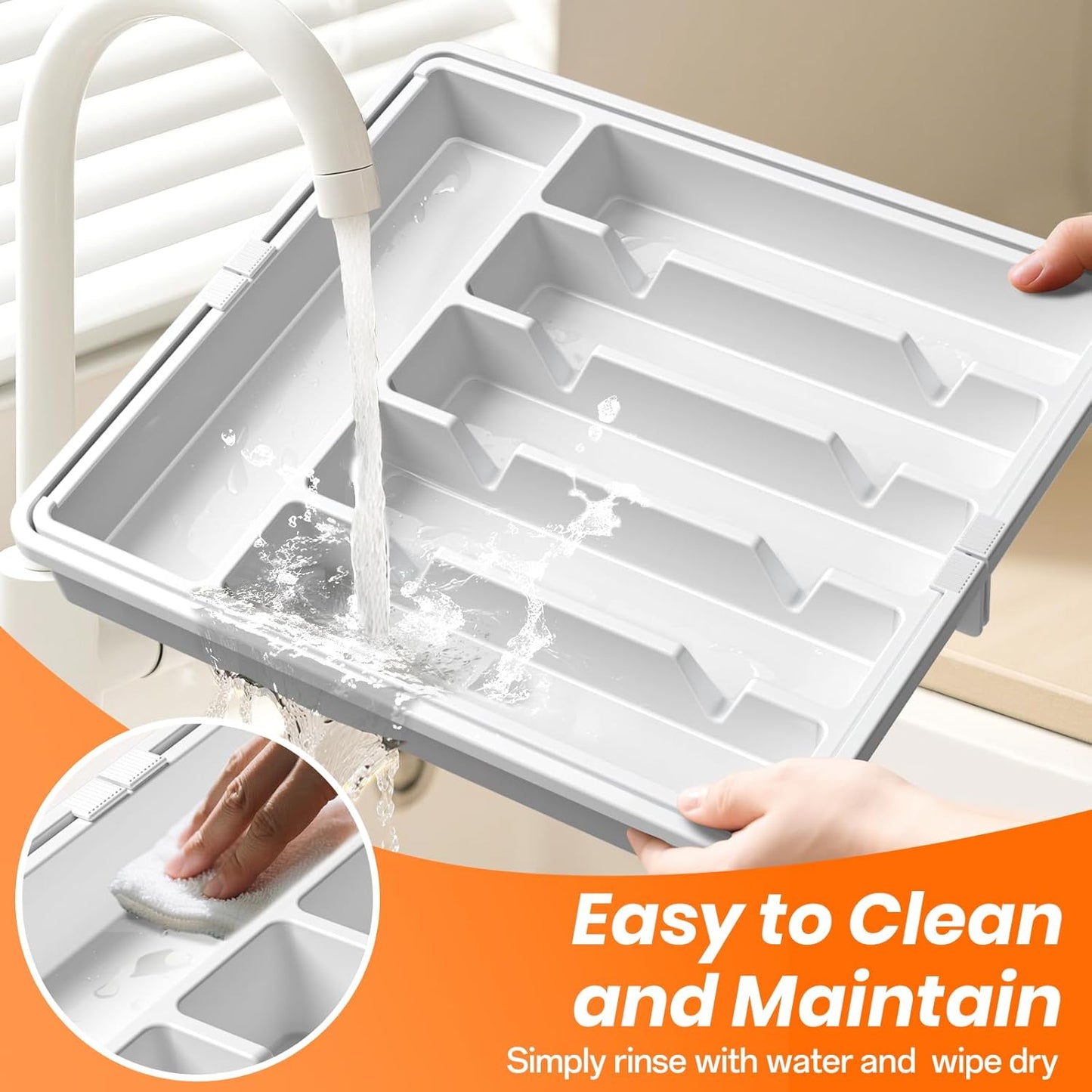 RoomHacks Large Silverware Organizer,Expandable Utensil Drawer Organizer,BPA Free Utensil Holder,Adjustable Silverware Tray Cutlery Drawer Organizer for Kitchen Flatware,Large,Black (6-8 Slots)