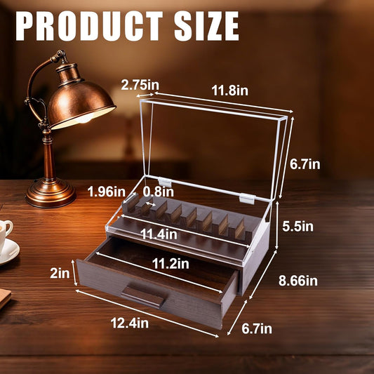 Knife Display Case,Pocket Knife Collection Display Holder,Premium 2-Layer Wooden Case with Acrylic Window Top & Drawer,Handcrafted Storage Box Perfect for Collection