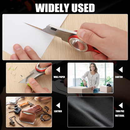 Tondiamo 4 Pcs Folding Pocket Utility Knife Heavy Duty Box Cutter Folding Razor Knife with Anti Slip Finger Loop Easy Change Blades 3 Lock Positions Design (Yellow,Red,Black,Green)
