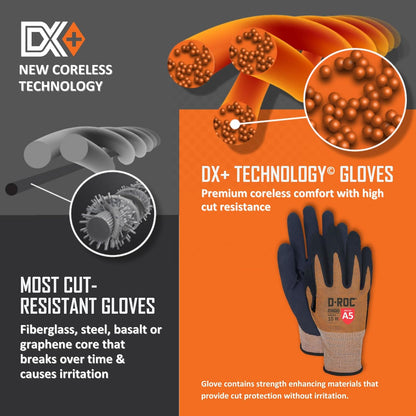 MAGID D-ROC ANSI A5 DX+ Technology VersaTek Grip Work Gloves, 1 Pair, Size 10/XL, DXPG53