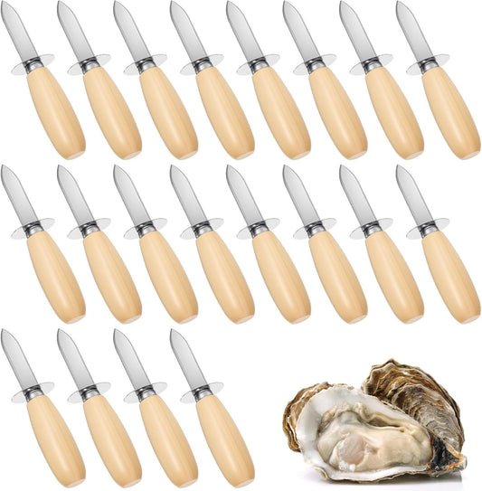 20 Pcs Wooden Handle Oyster Shucking Knives Set, Professional Stainless Steel Clam and Mussel Opener Kit with Ergonomic Grip for Chefs & Home Seafood Lovers