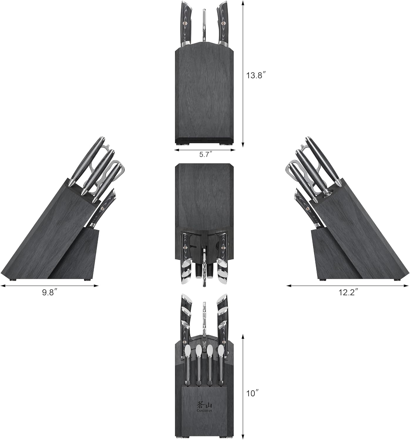 Cangshan KURO Series 12-Piece Knife Block Set, High Carbon X-7 Damascus Steel, Gray, 504340