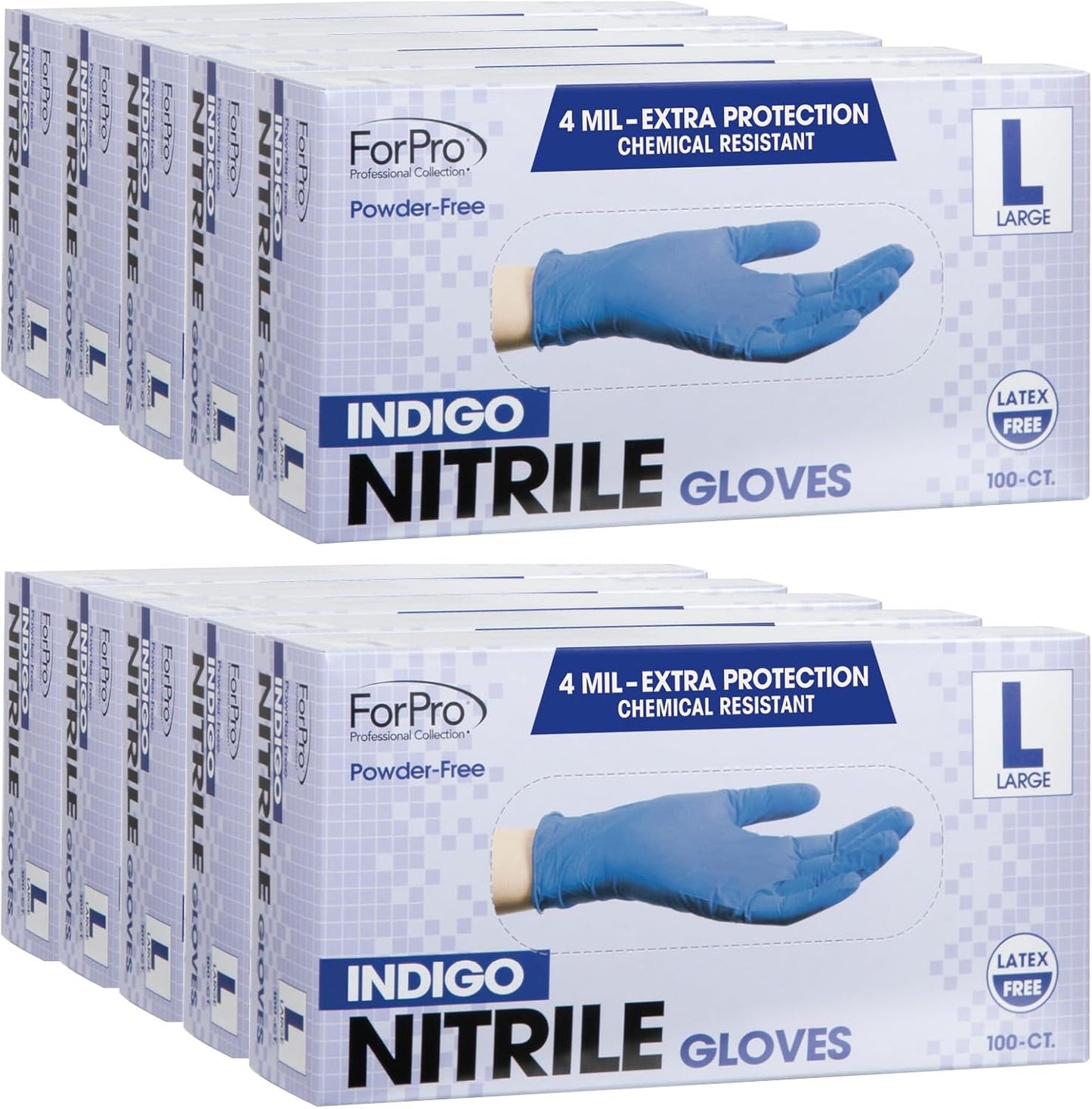 ForPro Disposable Nitrile Gloves, Chemical Resistant, Powder-Free, Latex-Free, Non-Sterile, Food Safe, 4 Mil