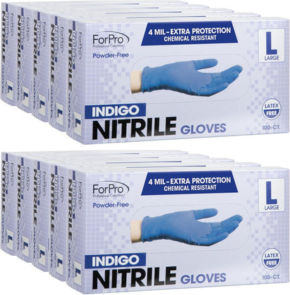 ForPro Disposable Nitrile Gloves, Chemical Resistant, Powder-Free, Latex-Free, Non-Sterile, Food Safe, 4 Mil
