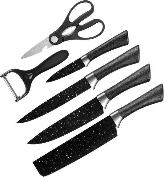 TJ POP Colorful Kitchen Knife Set 6 PCS, Colored Knives Set with Non-Stick Coating, Chef Boxed Knives Set for Cooking, Camping, Travel, Picnic, BBQ and RV