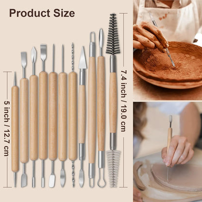 Amrules Clay Tools Kit, 12 PCS Polymer Clay Cutter Tools, Rectangle Shape Acrylic Press Board and Roller Pin Supplies Suitable for Shaping, Carving, Pottery Craft and DIY Projects