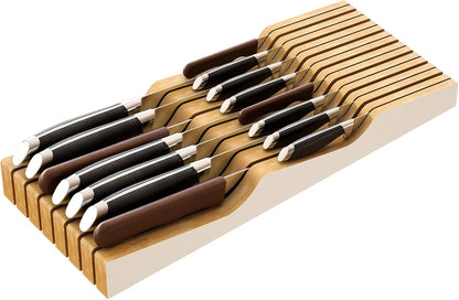 Knife Drawer Organizer Insert, Bamboo Wood Knife Holder, Knife Block Holds Up To 11 Knives