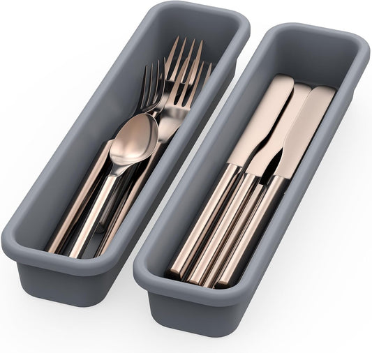 6 Pack Silicone Drawer Organizer for Kitchen, DIY Free Combination Silverware Organizer, Utensil Drawer Organizer, Moisture-proof and Heat-resistant up to 200°C, Anti-slip Design (Grey)