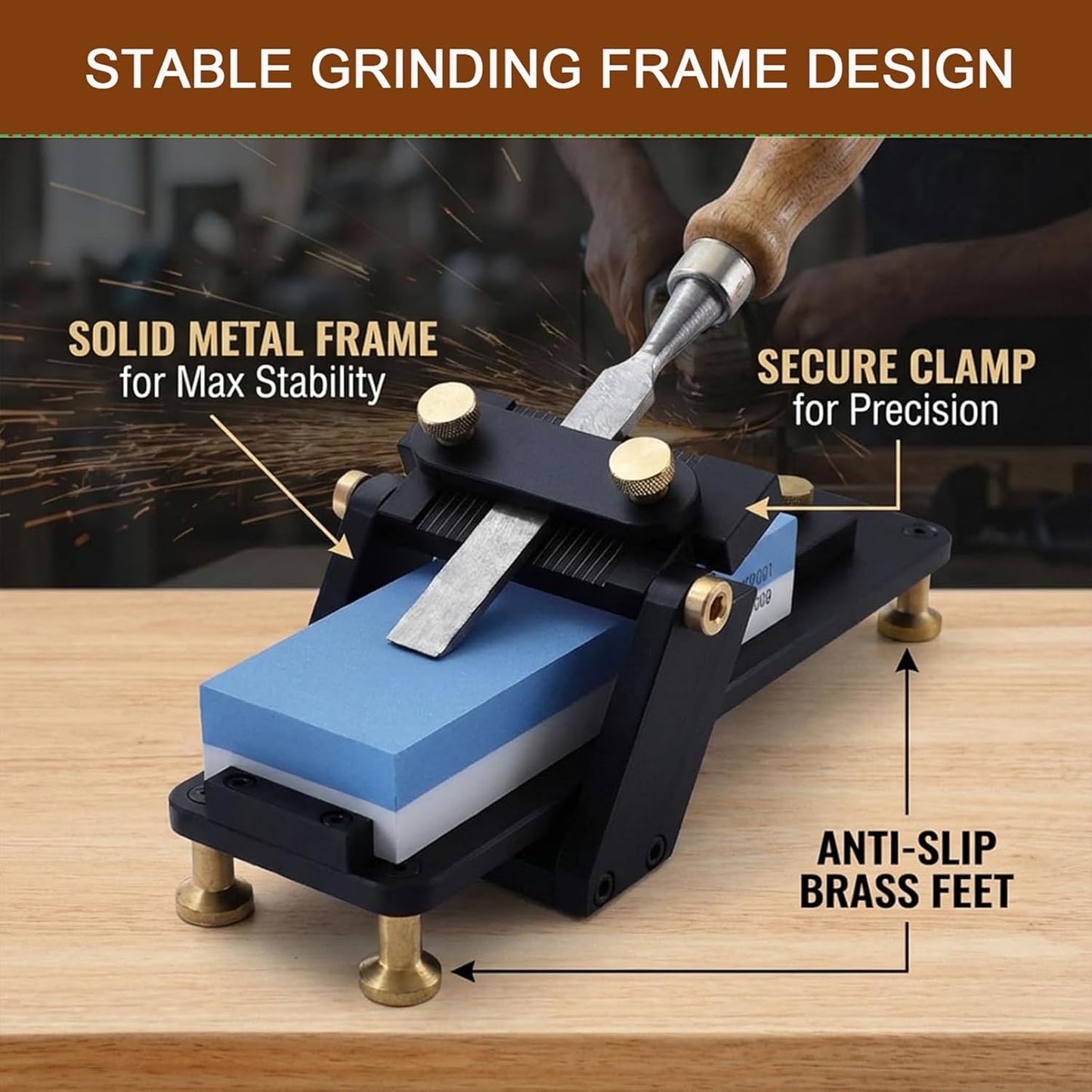Chisel Sharpening Jig, Honing Guide Kit, Adjustable Fixed Angle Sharpener with Precision Grinding Frame, Whetstone Honing Set for Woodworking Chisels and Planes