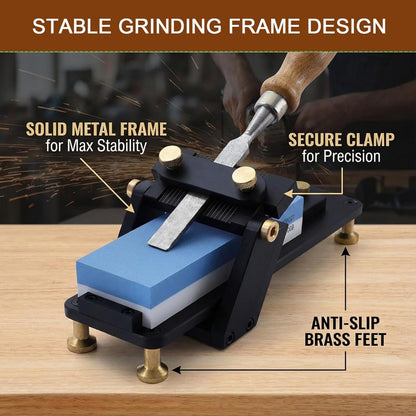 Chisel Sharpening Jig, Honing Guide Kit, Adjustable Fixed Angle Sharpener with Precision Grinding Frame, Whetstone Honing Set for Woodworking Chisels and Planes