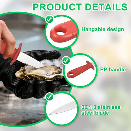 uxcell 3 Pcs Stainless Steel Oyster Shucking Knife, Oyster Shucking Shell Opener Knife Non-Slip for Shellfish Opening Seafood Restaurants Home Use, Red