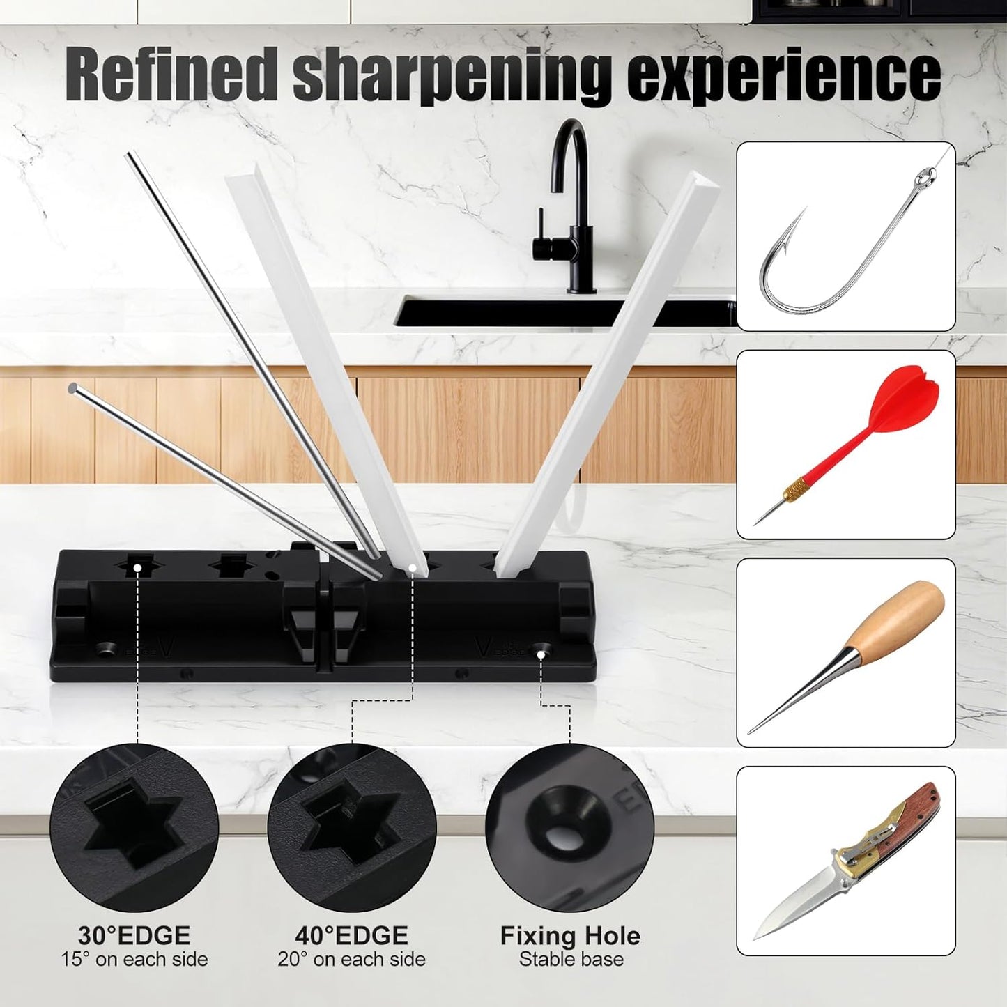 Tri-angle sharpener, Tri Angle System for Pocket Knife, Recurve and Tanto Blades Sharpener, High Alumina Ceramic Stones