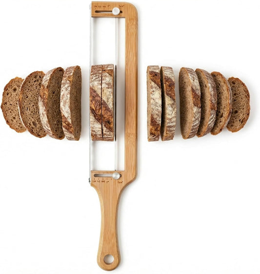 Adjustable Bread Slicer for Homemade Bread-Precision Upgrade Wooden Sourdough Bread Knife with Thickness Guide, Sharp Stainless Serrated Blade, Bread Cutter for Bagels, Baguettes, Gift for Bakers