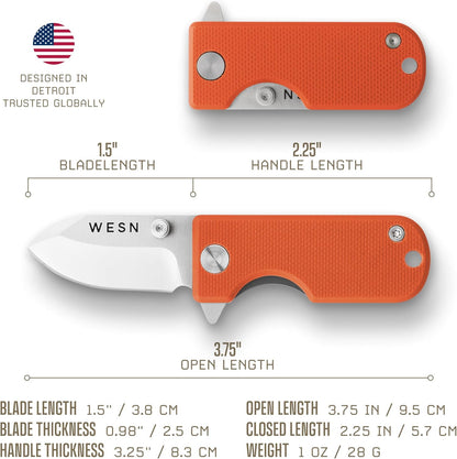 WESN Microblade Premium Folding Pocket Knife - 1.5" D2 Steel Blade, Compact Titanium EDC Knife with G10 Handle, Manual Thumb Stud, Deep Carry Clip - Lightweight Everyday Carry (Salmon)