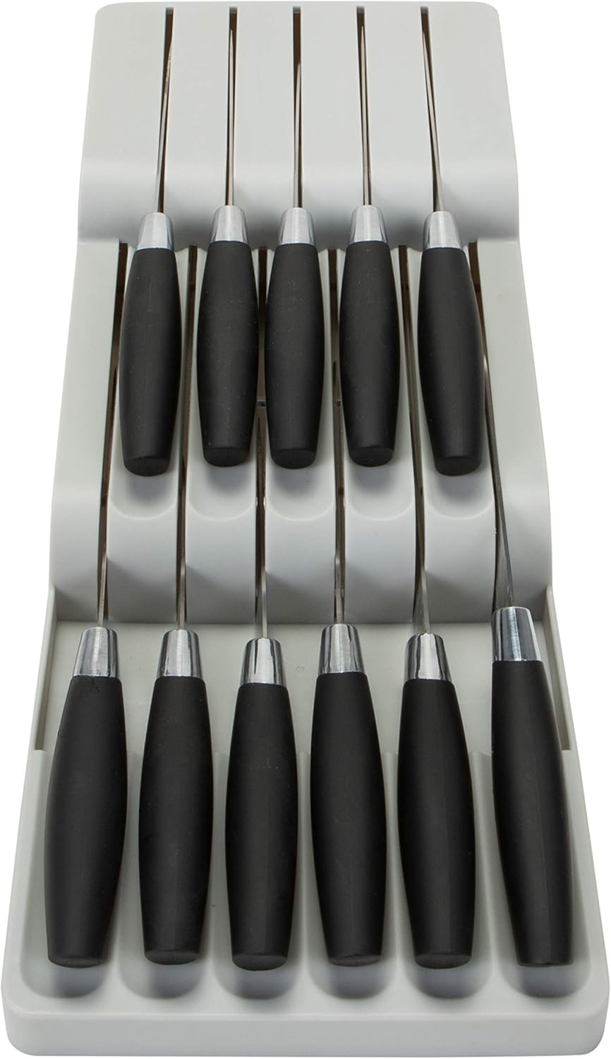 Kitchen Details 2 Tier Knife Drawer Organizer | Holds 11 Knives | Utensil Holder | Knife Block | Storage & Organization | Space Saver | Natural