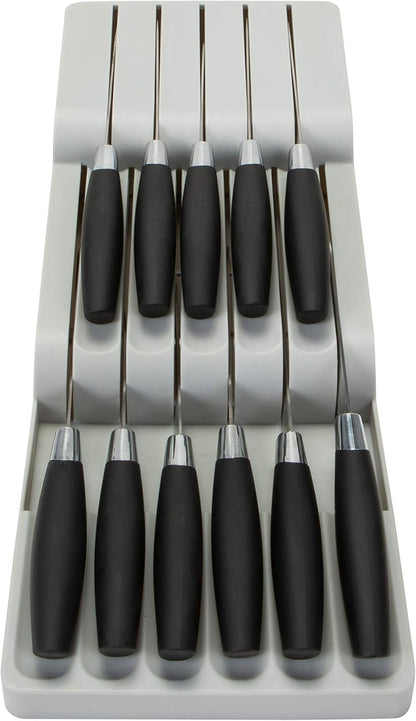 Kitchen Details 2 Tier Knife Drawer Organizer | Holds 11 Knives | Utensil Holder | Knife Block | Storage & Organization | Space Saver | Natural