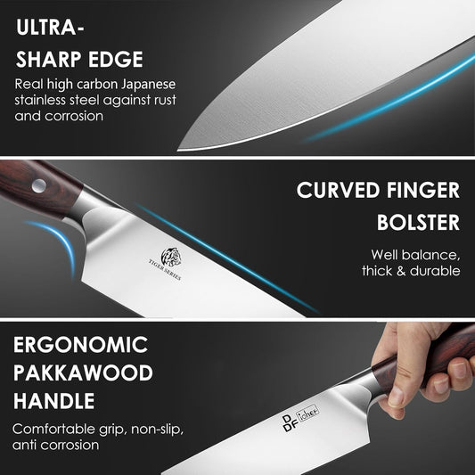 DDF iohEF Kitchen Knife Set, 16-Piece Knife Sets for Kitchen with Block Japanese Stainless Steel Knives Set with Sharpener Ultra Sharp Professional Chef Knife Set with Ergonomic Handle for Cutting