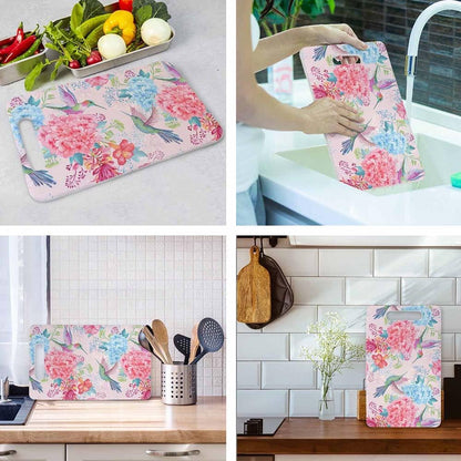 Coffee Set Cutting Board with Handles Coffee Maker Muffin Cup Flower Hot Drink Love Cutting Boards Plastic Safe Chopping Board for Kitchen 16" x 10" x 0.24"