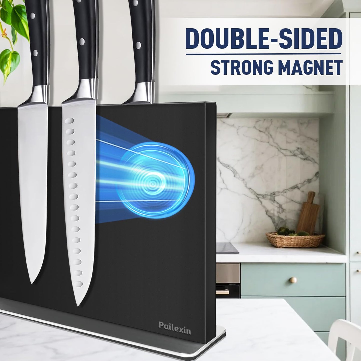 Magnetic Knife Block Without Knives—Stainless Steel Double-Sided Magnetic Knife Holder Stand with Strong Magnets, Knife Storage Organizer for Kitchen Counter top
