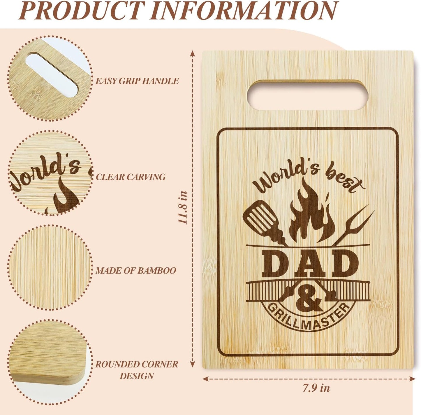 Best Dad Ever Bamboo Cutting Board, Grilling Gift For Men, Funny Charcuterie Boards for Home Kitchen Decor, Father's Day Birthday Gifts for Dad from Daughter Son -047