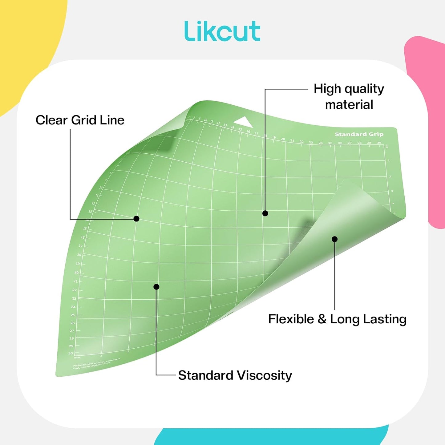 Likcut Cutting Mat for Glee S501 Cutter, 4.5" X 6.5" Standard Grip Mat for DIY Crafty, 3 Packs Likcut Accessories Mats, Adhesive Sticky Green Quilting Replacement Cut Mats for Iron On, Vinyl and More