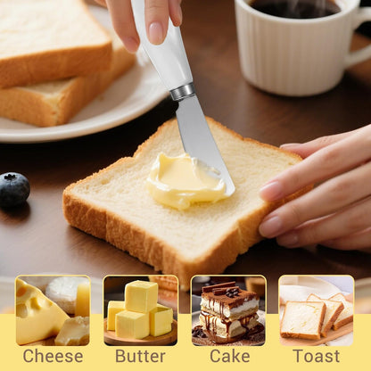 3 Pack Stainless Steel Butter Knife Cheese Spreader Knife with Porcelain Handle Mini Serving Tongs Sandwich Spreader for Kitchen