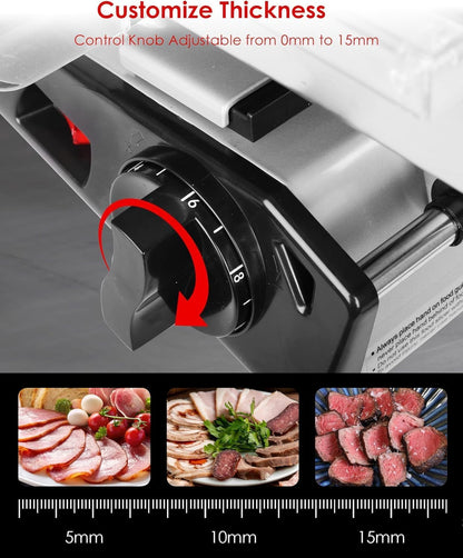 TOOGOOD 7.5" Electric Meat Slicer, with Stainless Steel Blade, Adjustable Thickness Food Slicer Machine for Home Use, Cuts Meat, Ham, Hard Cheese and Deli (Black)